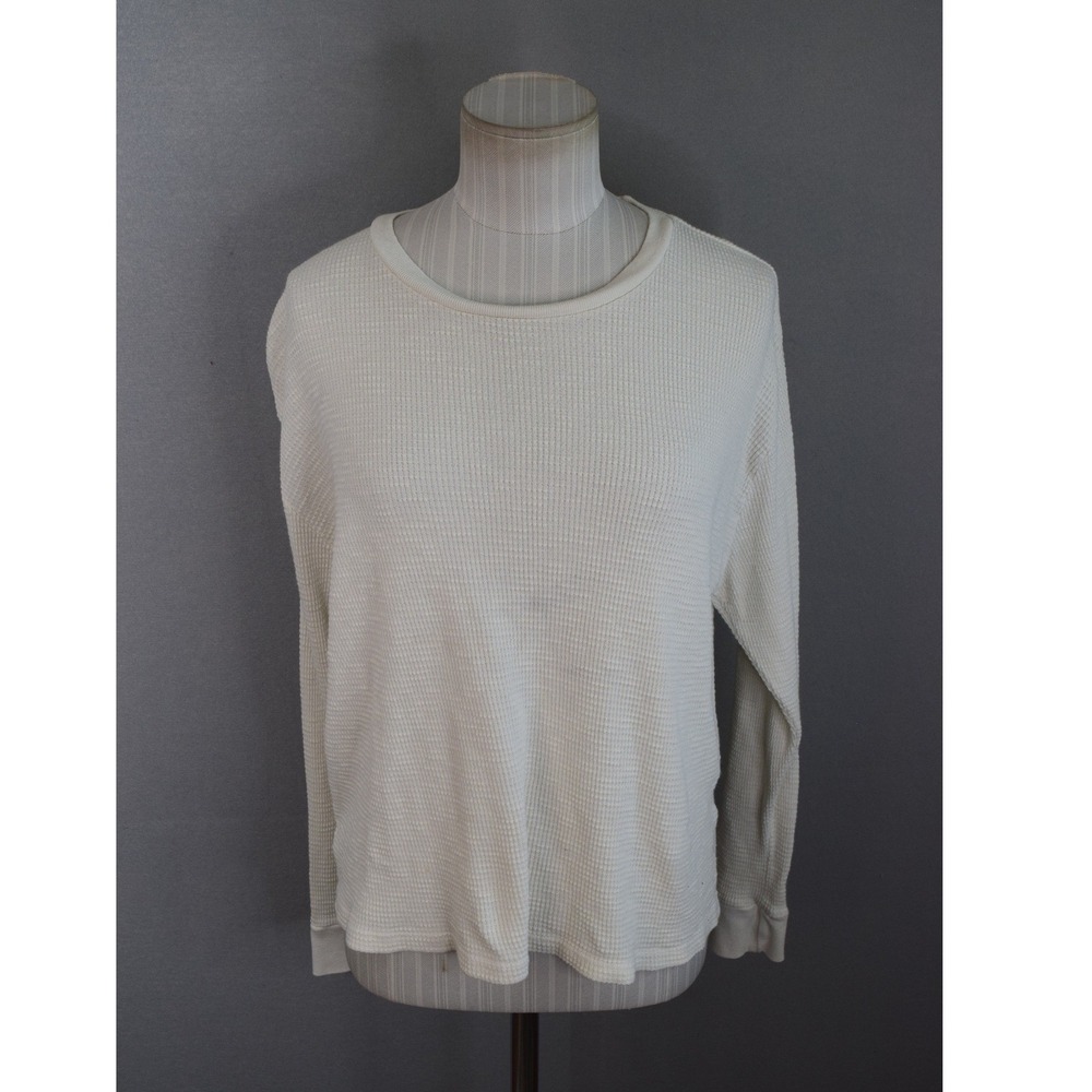 RE/DONE Hanes Thermal Medium Off-White Waffle Knit Long Sleeve Women Top